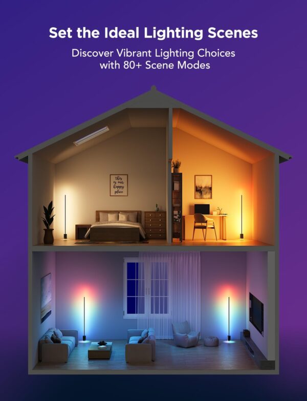 Govee Floor Lamp 2 with Matter, RGBIC Warm Cool White LED Floor Lamp Works with Alexa, 1725lm Corner Floor Lamp with Music Sync, Scene Modes, Smart Floor Lamp for Bedroom, Living Room, Black(1 Pack)