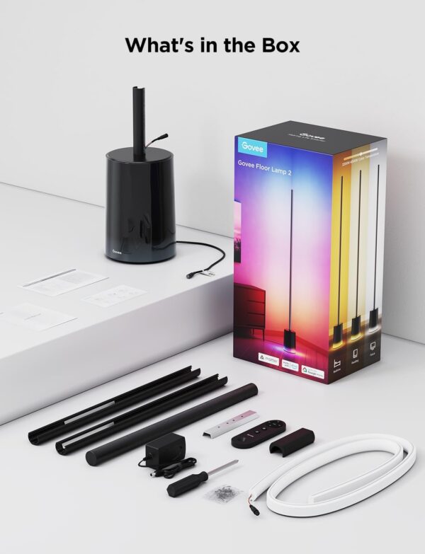 Govee Floor Lamp 2 with Matter, RGBIC Warm Cool White LED Floor Lamp Works with Alexa, 1725lm Corner Floor Lamp with Music Sync, Scene Modes, Smart Floor Lamp for Bedroom, Living Room, Black(1 Pack)