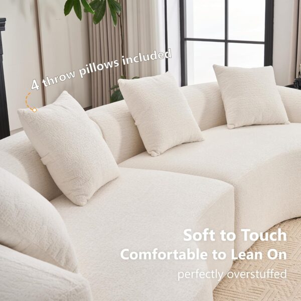 Oversized Sectional Sofa for Living Room, 110’’ Modern Luxury Plush Chenille 4-Seater Extra Deep & Wide Seat Curved Cloud Couch with 4 Throw Pillows, No Assembly Needed, Cream White