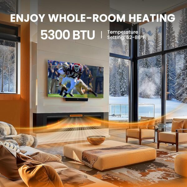 Silonn 50″ Electric Fireplace Heater with App & Remote Control, 5300 BTU Heat Output, Ultra-Slim Wall-Mounted or Recessed Electric Fireplace Inserts with Timer, 20 Flame Colors,SLELF02B-50