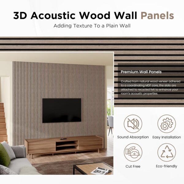 Wood Slat Acoustic Panels, 106" x 12.6" Each Soundpoof Wooden Slat Wall Panel - Walnut, 2 Pack