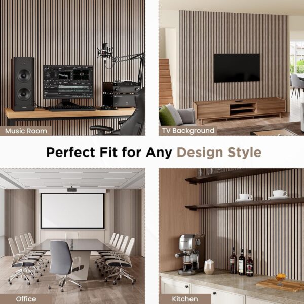Wood Slat Acoustic Panels, 106" x 12.6" Each Soundpoof Wooden Slat Wall Panel - Walnut, 2 Pack