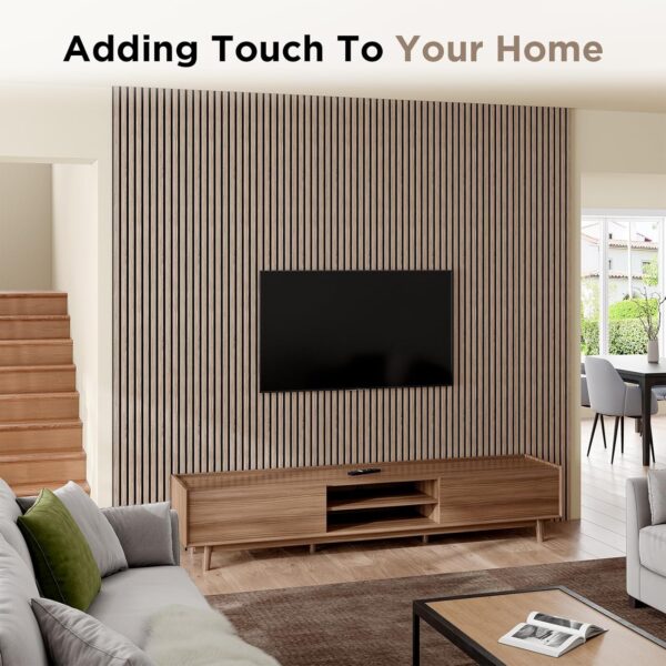 Wood Slat Acoustic Panels, 106" x 12.6" Each Soundpoof Wooden Slat Wall Panel - Walnut, 2 Pack