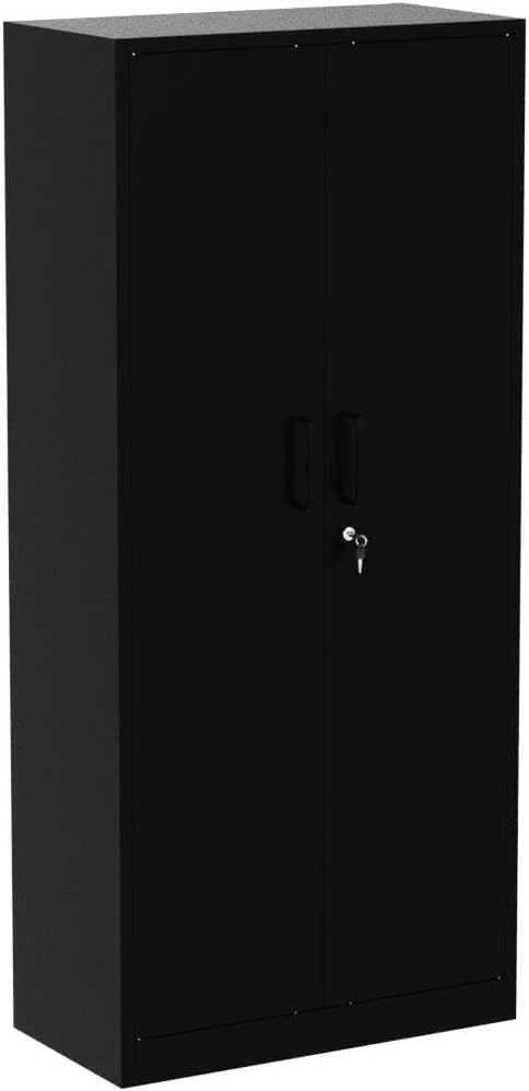 SISESOL Metal Storage Cabinet with 2 Doors and 6 Shelves,Black Metal Cabinet with Lock,71" Lockable Garage Storage Cabinet,Locking Storage Cabinet,Steel Cabinet for Home,Office,Garage,Shop,School