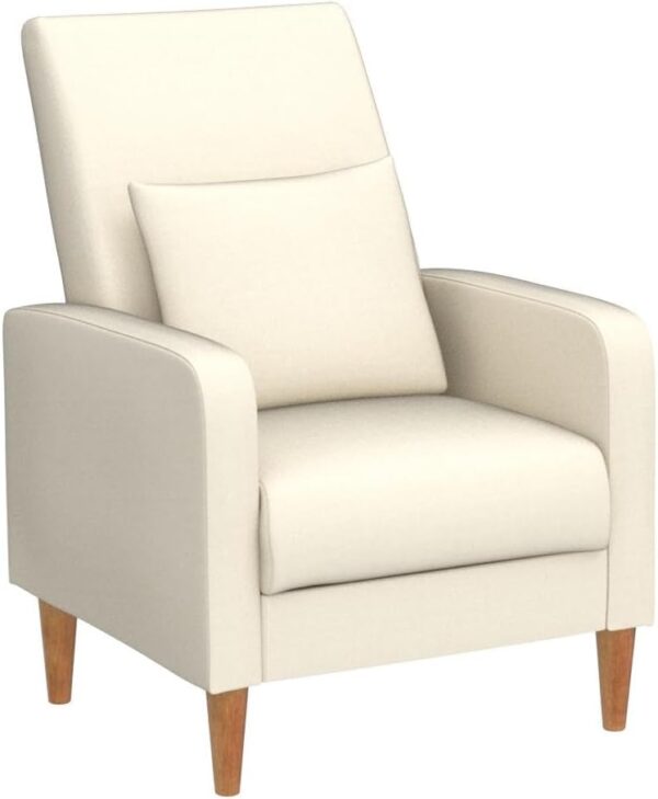 COLAMY Modern Upholstered Accent Chair Armchair with Pillow, Fabric Reading Living Room Side Chair,Single Sofa with Lounge Seat and Wood Legs, Beige
