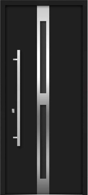 VDOMDOORS - Front Exterior Prehung Glass Steel Door/Deux 1755 Black Enamel/Lite and Stainless Inserts Single Modern Painted (36 x 80 Right -Hand)