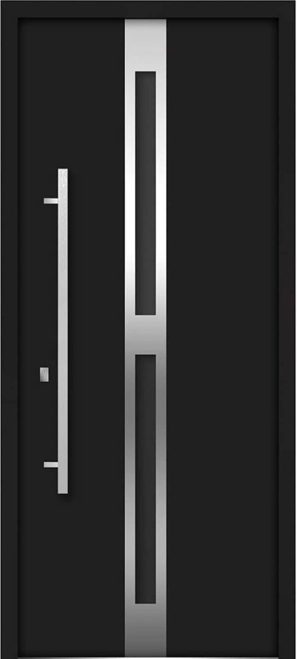 VDOMDOORS - Front Exterior Prehung Glass Steel Door/Deux 1755 Black Enamel/Lite and Stainless Inserts Single Modern Painted (36 x 80 Right -Hand)