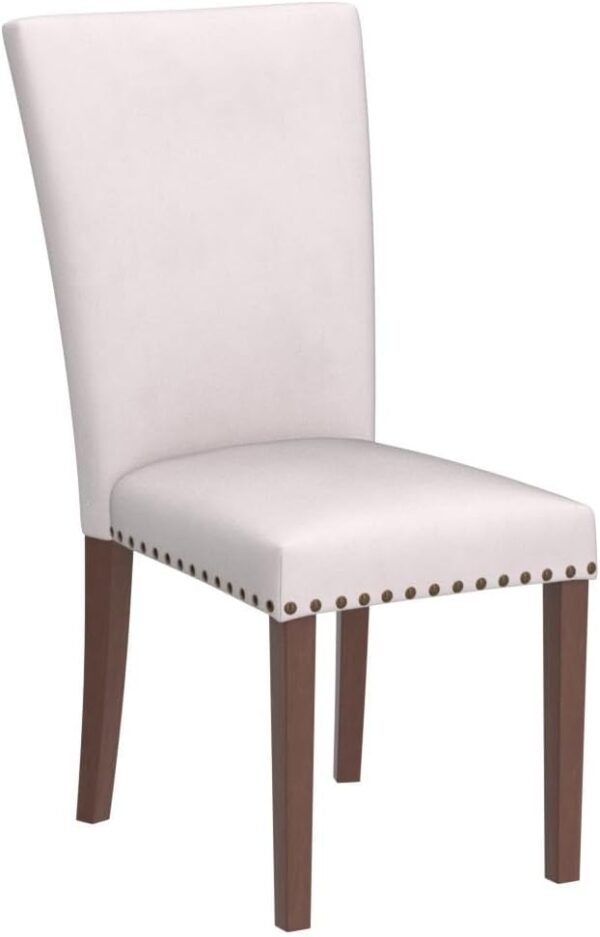 COLAMY Upholstered Parsons Dining Chairs Set of 4, Fabric Dining Room Kitchen Side Chair with Nailhead Trim and Wood Legs - Beige