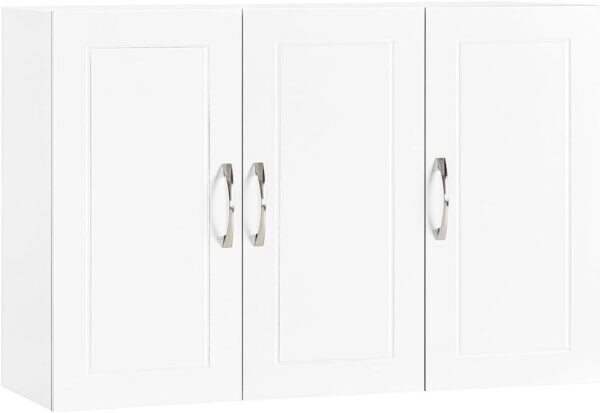 SoBuy Bathroom Kitchen Wall Cabinet Garage or Laundry Room Wall Storage Cabinet White Stipple Linen Tower Bath Cabinet Medcine Cabinet Cabinet with Shelves, White FRG231-L-W