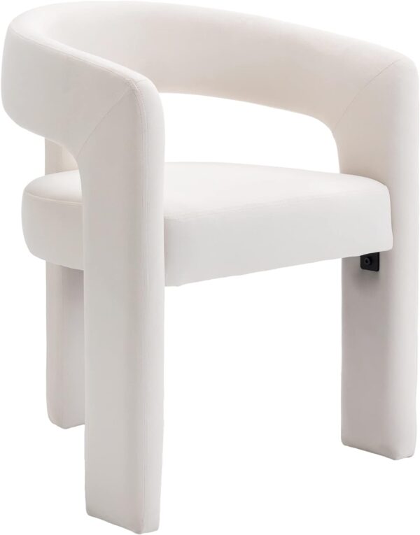 Modern Barrel Dining Chair, Velvet Upholstered Accent Side Chair with Arms Comfy Makeup Vanity Chair, Dining Living Room Kitchen Chair, Beige