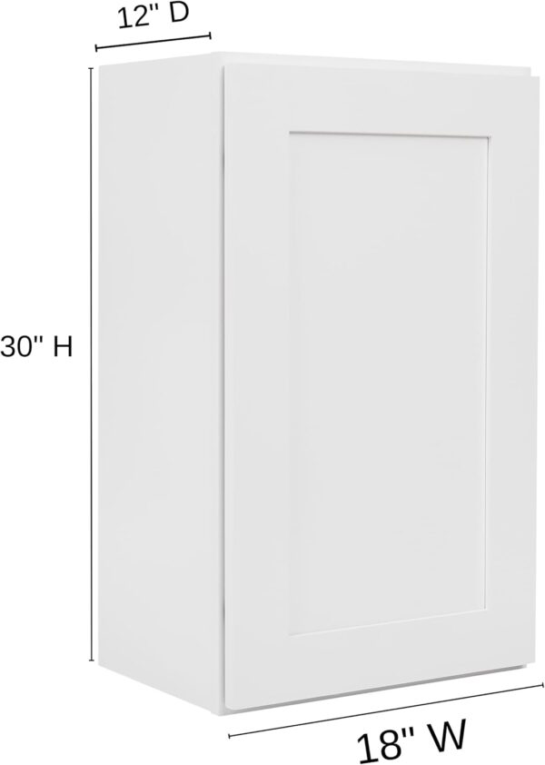 White Shaker Wall Cabinet - Ready to Assemble, Perfect for Kitchen, Laundry, and Bathroom Storage - 18" W x 30" H x 12" D