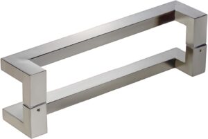 12" Offset Door Handles Brushed Nickel Satin Finish, Modern Stainless Steel Door Pulls for Commercial Glass Entry Doors Wooden Barn Door Home Interior Exterior Fiberglass Doors, Square Rectangular Bar