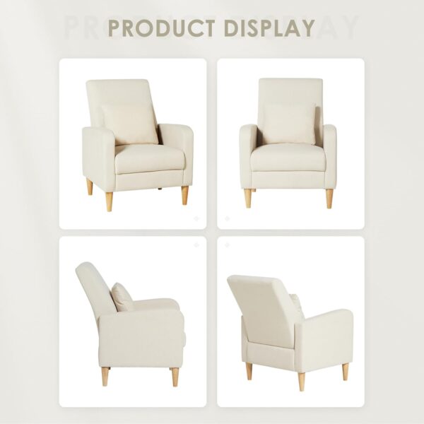 COLAMY Modern Upholstered Accent Chair Armchair with Pillow, Fabric Reading Living Room Side Chair,Single Sofa with Lounge Seat and Wood Legs, Beige