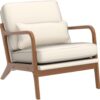 Karl home Accent Chair Mid-Century Modern Chair with Pillow Upholstered Lounge Arm Chair with Solid Wood Frame & Soft Cushion for Living Room, Bedroom, Balcony, Linen Beige (Low Back)