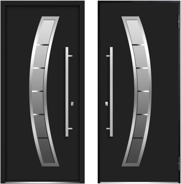 VDOMDOORS Front Exterior Prehung Glass Steel Door 36 x 80 inches Left -Hand/Deux 6500 Black Enamel/Lite and Stainless Inserts Single Modern Painted