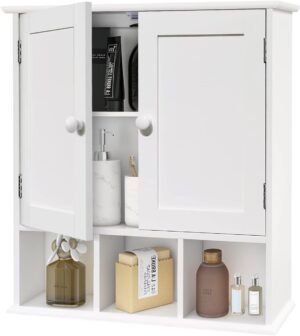 TaoHFE Bathroom Wall Cabinet with 2 Door Adjustable Shelves,Over The Toilet Storage White Wall Mounted Medicine Cabinets for Bathroom Laundry Room Kitchen