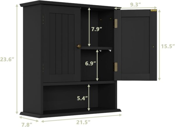 Smuxee Black Bathroom Cabinet Wall Mounted, Small Bathroom Medicine Cabinet with 2 Door Adjustable Shelves, Bathroom Wall Cabinet Over Toilet for Laundry Room Kitchen