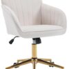 Velvet Home Office Chairs with Gold Base Upholstered Tufted Modern Height Adjustable 360 Degree Swivel Desk Chairs with Wheels, Vanity Chairs for Living Room, Bedroom,Study Room (Cream)