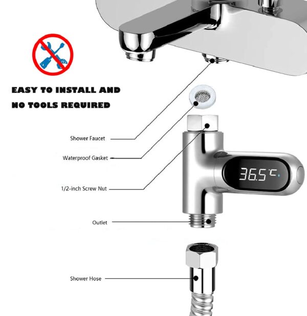 Shower Thermometer,Led Digital Display 360°Rotating Screen Baby Bath Water Power Support Fahrenheit Celsius Home Bathroom Kitchen Water Bath Thermometer for Shower Bath Handheld Sprinkler Head
