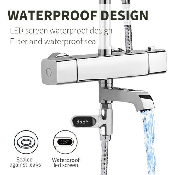 Shower Thermometer,Led Digital Display 360°Rotating Screen Baby Bath Water Power Support Fahrenheit Celsius Home Bathroom Kitchen Water Bath Thermometer for Shower Bath Handheld Sprinkler Head
