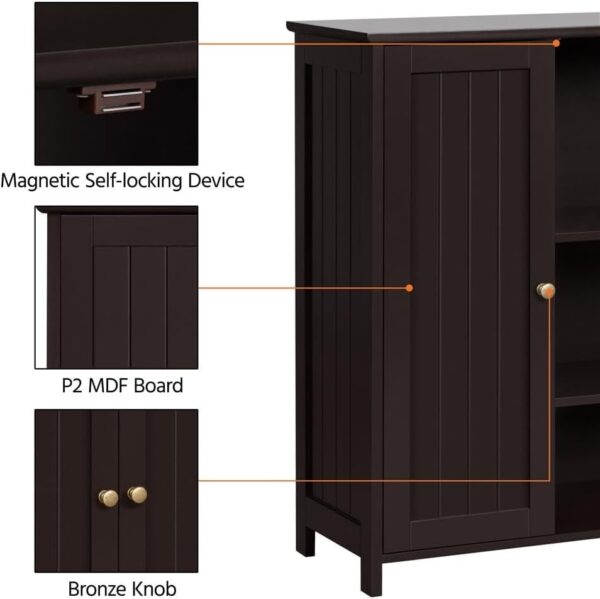 Yaheetech Bathroom Floor Cabinet, Modern Storage Freestanding Organizer Cabinet with Adjustable Shelves & Double Doors, 3-Tier Home Living Room Furniture, Espresso