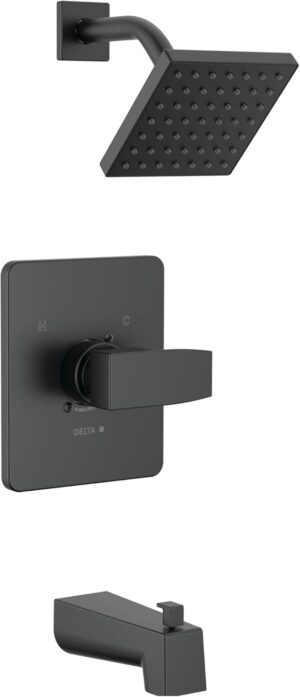 Delta Faucet Modern 14 Series Matte Black Shower Faucet, Tub and Shower Trim Kit with Single-Spray Touch-Clean Black Shower Head, Matte Black T14467-BL-PP (Valve Not Included)