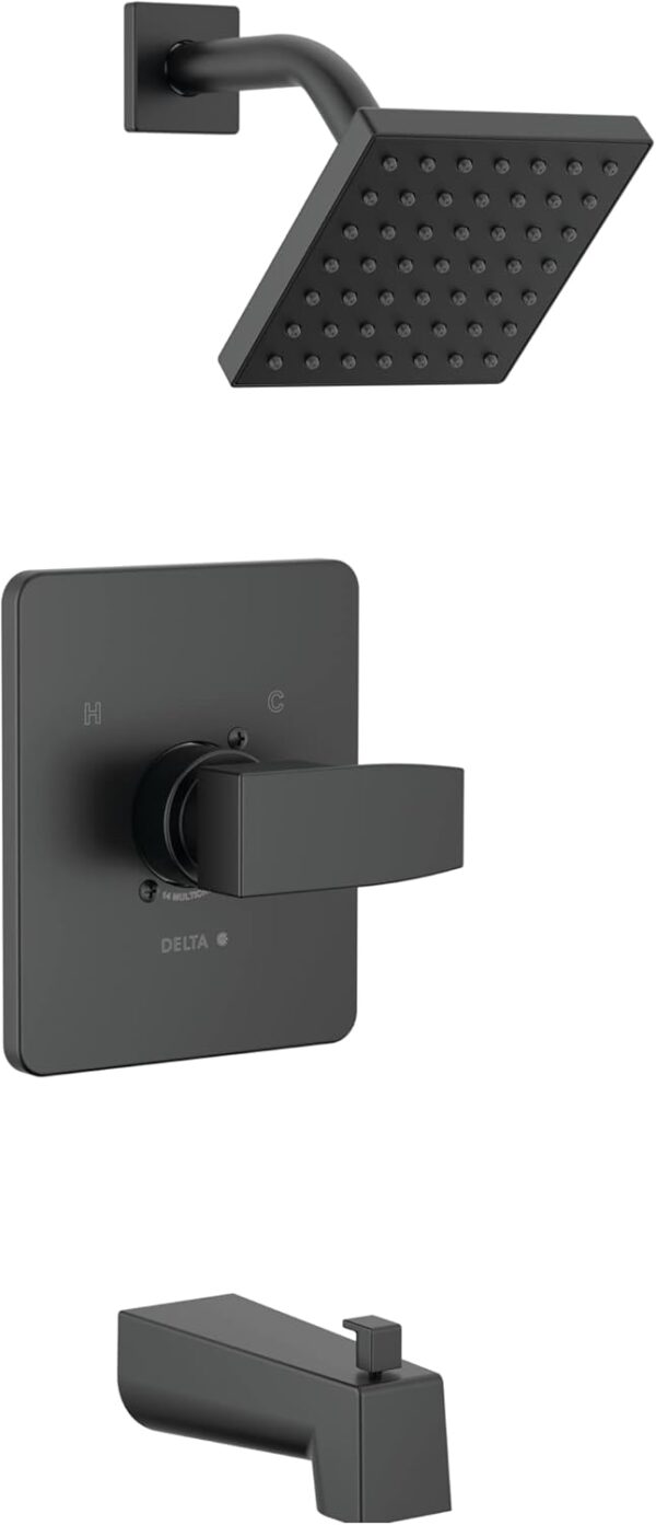 Delta Faucet Modern 14 Series Matte Black Shower Faucet, Tub and Shower Trim Kit with Single-Spray Touch-Clean Black Shower Head, Matte Black T14467-BL-PP (Valve Not Included)