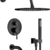 Gabrylly Black Shower System with Tub Spout, Bathtub Shower Faucets Set with 3-Way Shower Valve, High Pressure 10" Rain Shower head with Handheld Spray Combo, Wall Mounted Tub Shower Kit, Matte Black