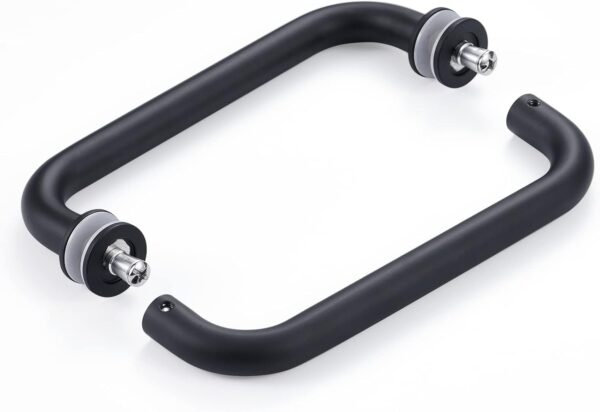 Ranbo C-Shaped 6" Back-to-Back Frameless Glass Shower Door Push Pull Handle, Fits 8-12mm(5/16"-1/2") Glass Doors,6" Mounting Hole Distance,304 Stainless Steel,Matte Black,for Bathroom, Sauna, Spa
