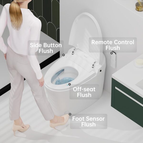 EPLO Smart Toilet,One Piece Bidet Toilet for Bathrooms,Modern Elongated Toilet with Warm Water,Dual Auto Flush,Foot Sensor Operation,Heated Bidet Seat,Electric Tankless Toilets with LED Display E16