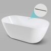 FerdY Bali 59" Acrylic Freestanding Bathtub, Gracefully Shaped Freestanding Soaking Bathtub with Brushed Nickel Drain & Minimalist Linear Design Overflow, Glossy White, cUPC Certified