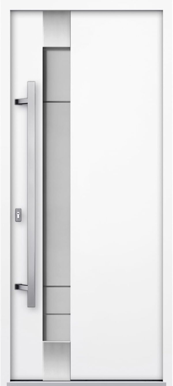 VDOMDOORS Front Exterior Prehung Frosted Glass Steel Door 36 x 80 inches Right-Hand/Deux 1713 White Enamel/Stainless Inserts Single Modern Painted