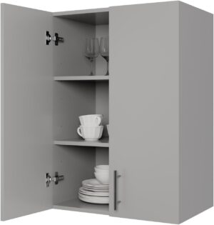 24 x 33 Inch Wall Cabinet Set of 1, Kitchen Wall Mounted Wooden Storage Cabinet, Double Door Cabinet with Soft Close, Metal Handle, Adjustable Shelf, for Kitchen, Garage, Laundry, Bathroom, Grey