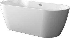 FerdY Bali 67" Acrylic Freestanding Bathtub, Gracefully Shaped Freestanding Soaking Bathtub, Toe-Tap Chrome Drain and Classic Slotted Overflow Included, Glossy White, cUPC Certified,