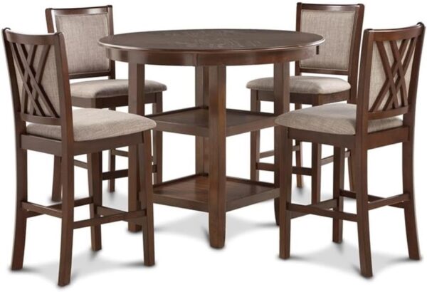 New Classic Furniture Amy 5-Piece Counter Dining Table Set, Cherry Brown