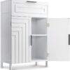 Storage Cabinet Bathroom Floor Cabinets with Drawer Freestanding Kitchen Cabinet Fluted Coffee Bar Cabinet for Living Room, Entryway, Garage Accent Storage Organization - 23.6x11.8x35.4- White