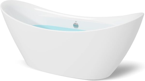 FerdY Boracay 67" Acrylic Freestanding Bathtub, Gracefully Shaped Freestanding Soaking Bathtub, Glossy White, cUPC Certified, Toe-Tap Chrome Drain & Classic Slotted Overflow Included, 02503