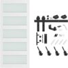 SmartStandard 32 x 84 in Glass Barn Door with 6FT Sliding Hardware Kit & Handle, Pre-Drilled Ready to Assemble, Waterproof PVC Coating, White, 5-Panel Glass