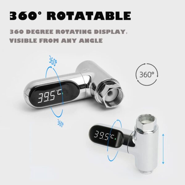 Shower Thermometer,Led Digital Display 360°Rotating Screen Baby Bath Water Power Support Fahrenheit Celsius Home Bathroom Kitchen Water Bath Thermometer for Shower Bath Handheld Sprinkler Head