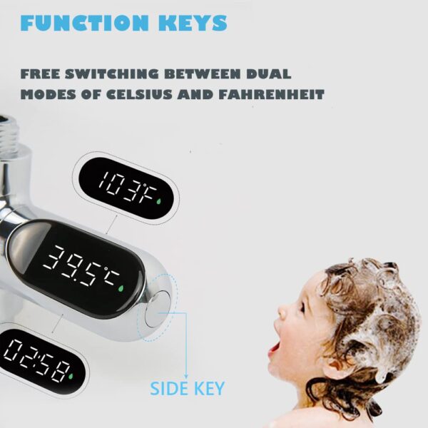 Shower Thermometer,Led Digital Display 360°Rotating Screen Baby Bath Water Power Support Fahrenheit Celsius Home Bathroom Kitchen Water Bath Thermometer for Shower Bath Handheld Sprinkler Head