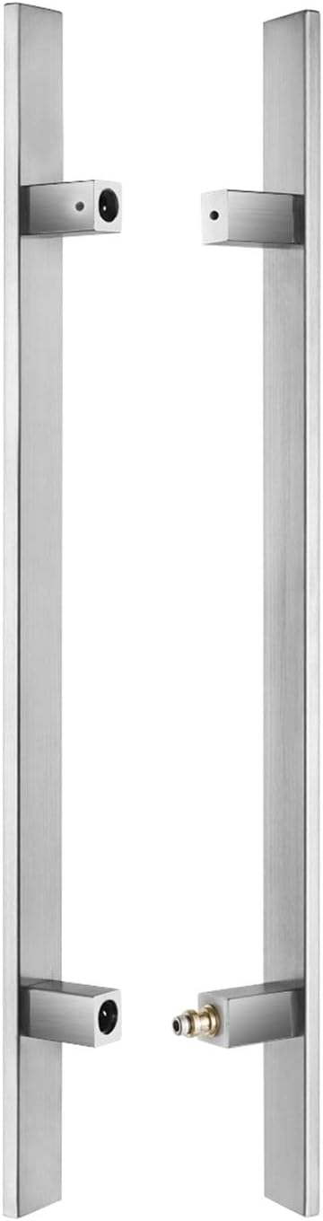 Door Pull Handles 24inch Square Solid Standoffs Heavy-Duty Commercial Grade-304 Stainless Steel Modern Commercial Interior Exterior Door Pull Push Two Side Glass Barn Door Handle Brushed Finish