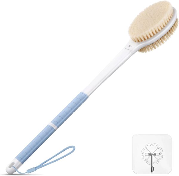 51sxQ94BjGL._AC_SL1500_.jpg Back Scrubber Body Shower Brush: Anti Slip Long Handle Bath Brush with Stiff and Soft Bristles - Showering Exfoliator for Women, Men, Elderly (Blue)