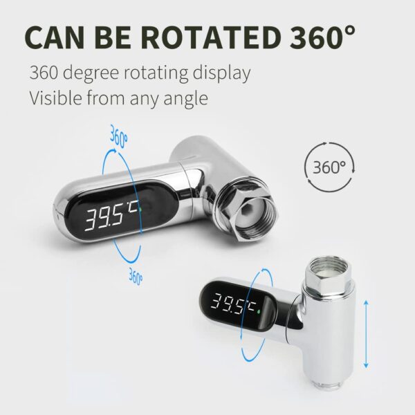Shower Thermometer Led Digital Display Instant-Read Baby Bath Water Power Thermometer Support Fahrenheit Celsius 360°Rotating Screen for Home Bathroom Kitchen Handheld Sprinkler Head