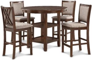 New Classic Furniture Amy 5-Piece Counter Dining Table Set, Cherry Brown