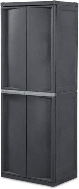 Sterilite Storage Cabinet, Plastic Closet Organizer, 4 Adjustable Shelves, Gray
