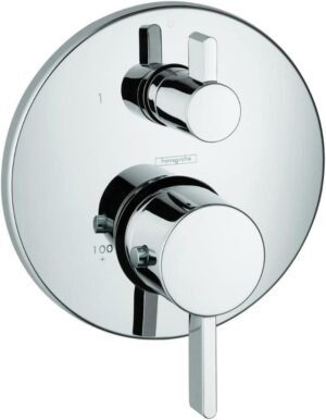 hansgrohe Ecostat Modern Premium Volume and Auto Temperature Control 2-Handle Thermostatic Shower Valve Trim with Diverter in Chrome, 04231000
