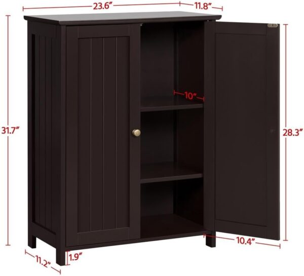 Yaheetech Bathroom Floor Cabinet, Modern Storage Freestanding Organizer Cabinet with Adjustable Shelves & Double Doors, 3-Tier Home Living Room Furniture, Espresso