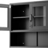 VINGLI Metal Wall Cabinet with Locking Glass Doors & Magnetic LED Sensor Light, Adjustable Shelf, Wall Mounted Storage Display Cabinets for Garage, Kitchen, Home Office, Warehouse, Living Room, Black