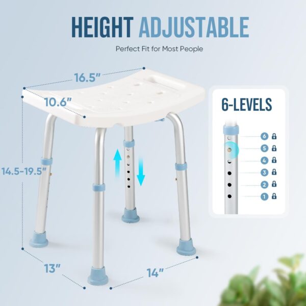 OasisSpace Shower Chair, Adjustable Bath Stool Chair for Inside Shower - Tool Free Anti-Slip Bench Bathtub Stool Seat with Durable Aluminum Legs for Elderly, Senior, Handicap & Disabled