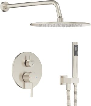 Gabrylly Shower System, Wall Mounted Shower Faucet Set with Shower Valve, High Pressure 10" Rain Shower head with Handheld Spray Combo, 2 Way Rainfall Shower Head Set, Brushed Nickel